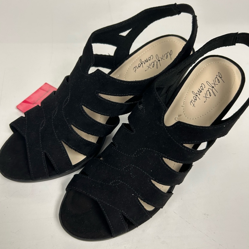Deluxe Comfort Elegant Black Slingback Sandals with Cutout StrapsSize 9